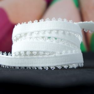 Trägergummi, elastisches Trägerband in ivory, beidseitig mit Spitzenkanten, 10mm breit zum Kleider, BHs, Tops nähen