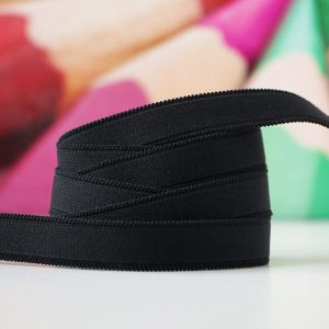 Trägergummi, elastisches Trägerband in schwarz, 15mm breit mit Schmuckkanten um BH, Kleider, Tops & Bustiers zu nähen