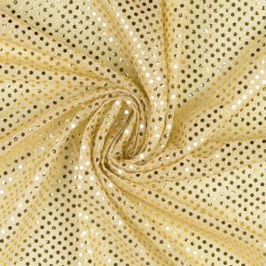 Glitzer-Tüllstoff hellgold Nahaufnahme der schimmernden Pailletten. Ideal für Fasnacht, Cosplay und Party-Kleider. Hochwertig, verliert keine Partikel.