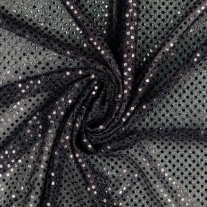 Glitzer-Tüllstoff schwarz Nahaufnahme der schimmernden Pailletten. Ideal für Fasnacht, Cosplay und Party-Kleider. Hochwertig, verliert keine Partikel.