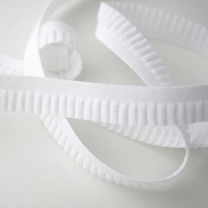 BH-Unterbrustgummi in weiss mit breiter Rüschenkante - 16mm breit, 5m