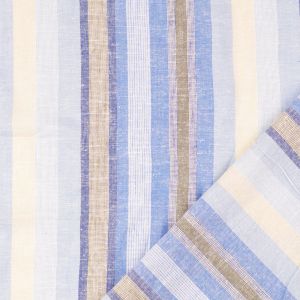 Viskose Leinen Stoff gestreift blau & beige