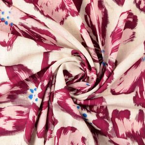Viskose-Leinen Stoff mit Blumenmuster Rosa & Amaranth